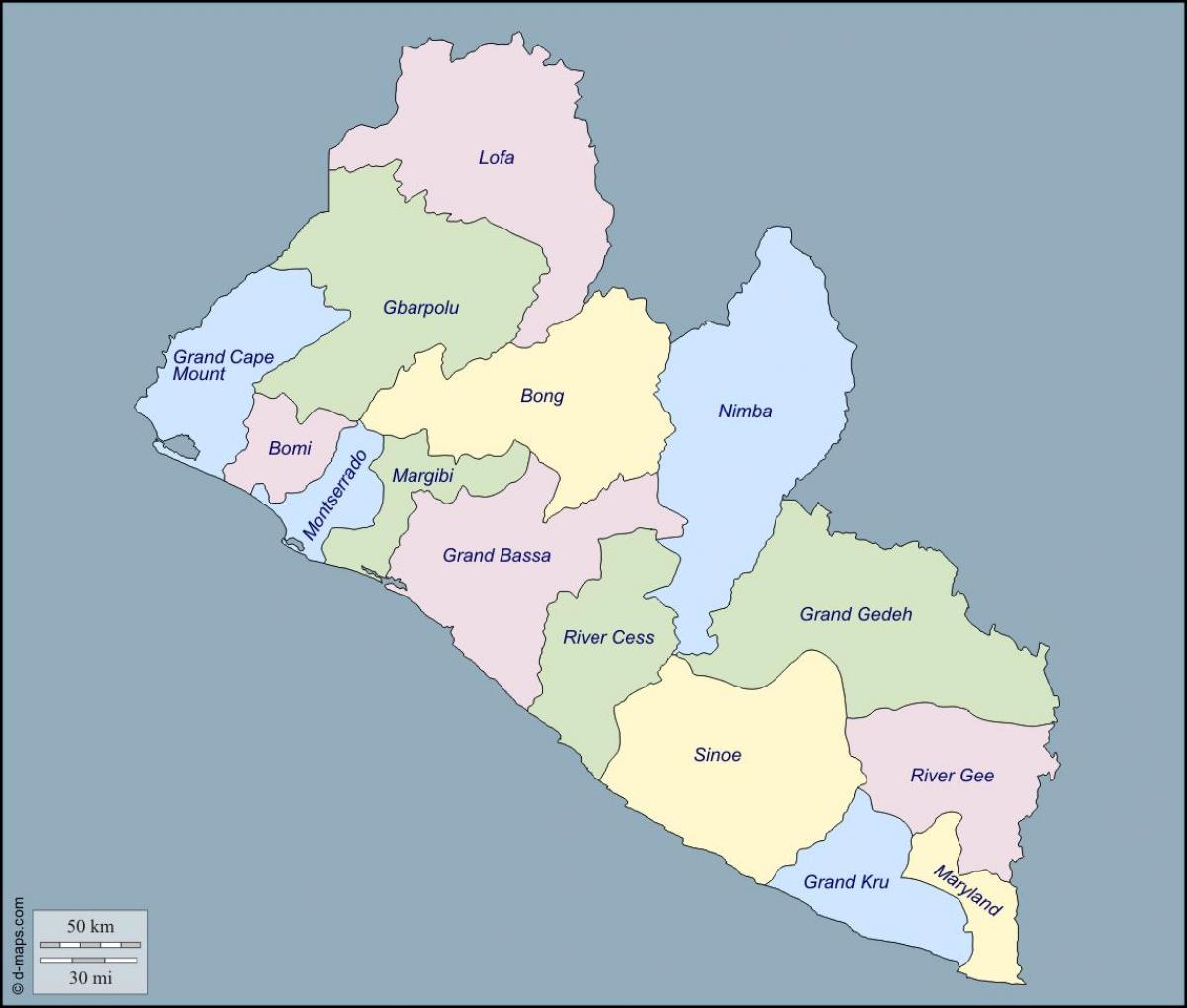 வரைபடம் லைபீரியா மாவட்டங்கள்